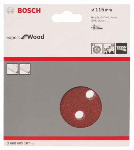 Bosch Professional 6tlg. Schleifblatt-Set für Exzenterschleifer Holz und Farbe (Ø 115 mm, Körnung 60/120/240, C430), 2608605107