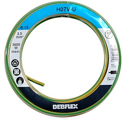 Bobinot de câble - Bobine de fils électrique - Câble électrique - Couronne de câble - Bobinot Câble Rigide 10 mètres HO7V-U 2,5 mm ² - Jaune/Vert - 111325 Debflex