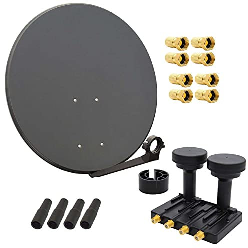 PremiumX Satelliten-Komplettanlage 80cm Satellitenschüssel Quad LNB Monoblock Astra 19,2 Hotbird 13, 2 SAT für 4 Teilnehmer