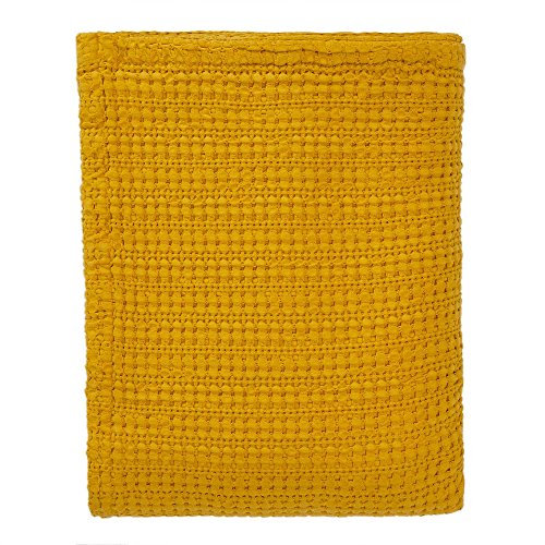URBANARA Tagesdecke/Plaid Anadia – 100% Reine Baumwolle – weiche Decke als Bettüberwurf oder Kuscheldecke im Wohnzimmer, Schlafzimmer, Garten oder auf dem Balkon – Jacquard-Bindung - Senfgelb