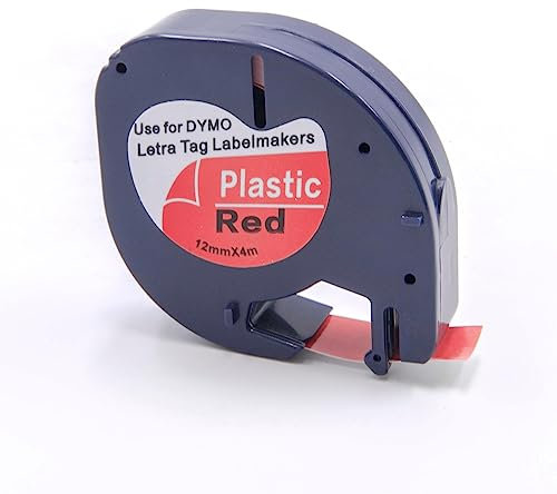 vhbw Schriftband-Kassette kompatibel mit Dymo LetraTag LT-100H, 2000, XM, LT-100T, QX50, Plus LT-100H, XR Etiketten-Drucker 4m x 12mm Schwarz auf Rot