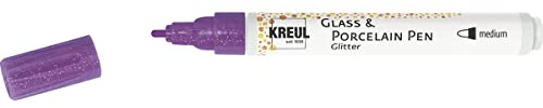 KREUL 16506 - Glass & Porcelain Pen Glitter violett, Strichstärke ca. 1 - 3 mm, halbtransparente Farbe auf Wasserbasis mit Glitzereffekt, für Glas, glasierte Keramik, Metall und Porzellan