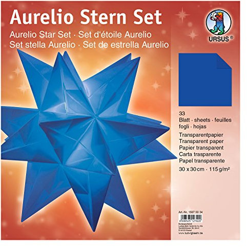 Ursus 15875034 - Faltblätter Aurelio Stern uni, dunkelblau, 33 Blatt, aus Transparentpapier 115 g/qm, ca. 30 x 30 cm, einseitig bedruckt, ideal als zeitlose, elegante Wohndekoration