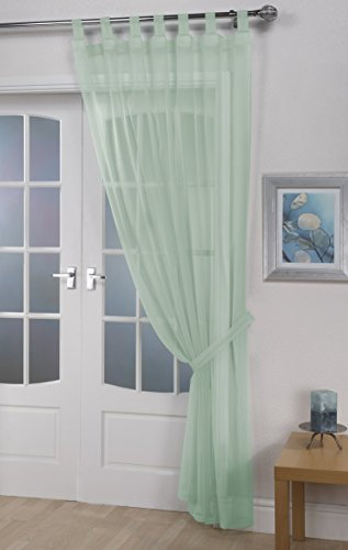 John Aird Woven Voile Tab Top Curtain Panel - Tieback Included - Single Panel (Pastel Green, 58 Wide x 48 Drop)