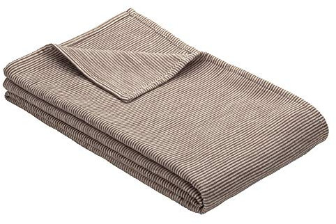 Ibena Turin Wolldecke 140x200 cm – Kuscheldecke espressro gestreift aus Biobaumwolle, angenehm weich und warm, Made in Germany