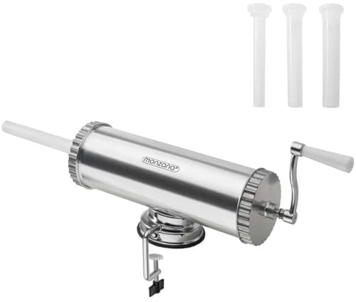 MONZANA® Sausage Stuffer | Aluminium with Table Clamp | 3 Filling Tubes | Manual Sausage Filler Machine | Home Kitchen Butcher BBQ | 2.5 kg Filling Capacity Sausage Press | Silver