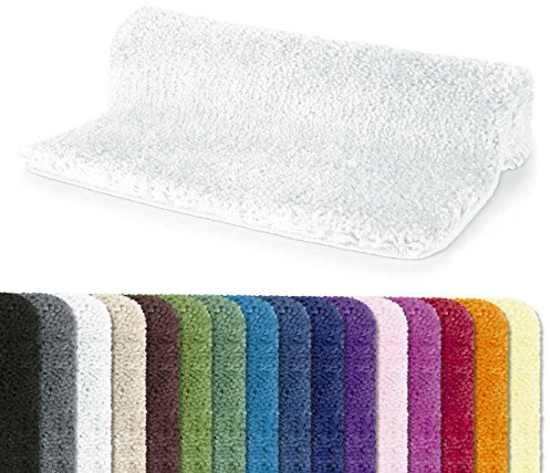 Spirella Highland Mikrofaser-Badematte – rutschfest, schnelltrocknend und waschbar – 100% weiches und strapazierfähiges Polyester – Weiß – 55 x 65 cm