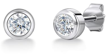 Trilani Damen Ohrstecker aus 925/- Sterling Silber mit Zirkonia | Brillantschliff,Brautschmuck,Ohrschmuck,für Hochzeit,Silberohrstecker