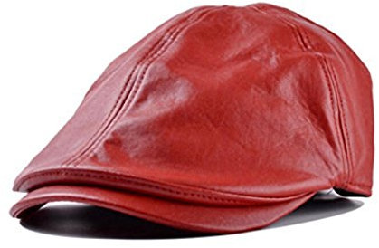 Zeitungsjunge Kunstleder Cap Mütze Baskenmütze Newsboy Biker Baret Schiebermütze Flat Cap Cabbie Sportflatcap (rot)