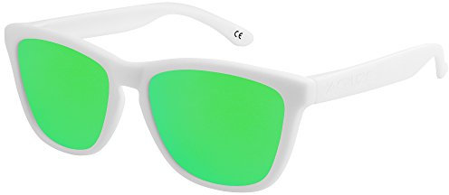 X-CRUZE 9-024 Nerd Sonnenbrillen polarisiert Style Stil Retro Vintage Retro Unisex Herren Damen Männer Frauen Brille - weiß matt/grün verspiegelt