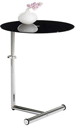 IDIMEX Table d'appoint Leonie Bout de canapé Rond Table à café Table Basse avec Hauteur réglable, Structure en métal chromé et Plateau en Verre trempé Noir