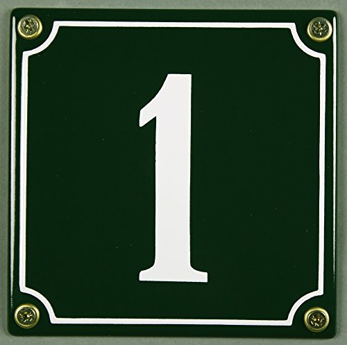 Emaille Hausnummernschild - Wählen Sie Ihre Nummer - Zahlen 1 bis 30 verfügbar - grün/weiß 12x12 cm und 12x14cm - sofort lieferbar! Hausnummer Schild wetterfest und lichtecht (1 grün/weiß 12x12cm)