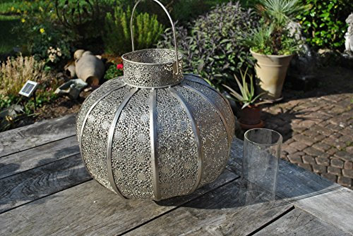 Kunert-Keramik Marokkolampe,Metalllampe,Windlicht,Silber,35cm Durchmesser