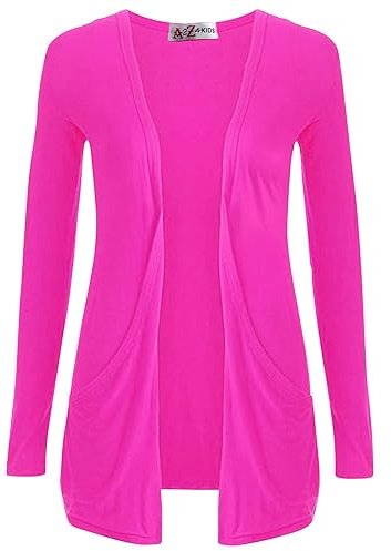 A2Z 4 Kids Girls Plain Open Boyfriend Cardigan Long Sleeves - Boy Friend Neon Pink 5-6