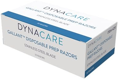 Dynarex Gallant Disposable Prep Razors, Used before ECG and other Procedures, Disposable Razors with Open Design, Ergonomic Surgical Prep Razors, 1 Box of 50 Razors