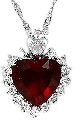RIZILIA Ocean Heart Pendant with 18 Chain & Heart Cut Gemstones CZ [Red Ruby] in 18K White Gold Plated, Simple Modern Elegance