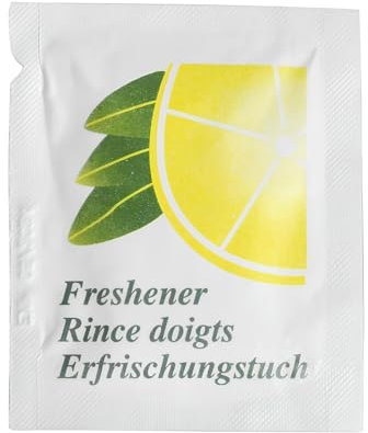 Lot de 100 lingettes rince doigt citron - Nettoyant main pour repas , fruit de mer , poisson et toute odeur - 15 x 13 cm