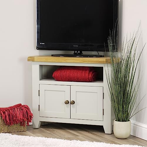 Arklow Painted Grey Oak Corner TV Unit | Storage Stand Fully Assembled Cabinet