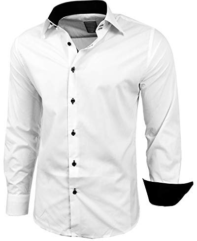 Baxboy R-44 Chemise à manches longues pour homme Coupe ajustée Repassage facile Pour costume et occasions professionnelles, mariage, loisirs - Blanc - L