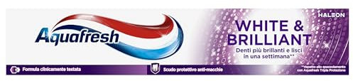 Aquafresh Dentifricio White & Brilliant, denti visibilmente più bianchi in 7 giorni, Smalto Forte, Gengive Sane, Alito Fresco, Scudo Anti-Macchie, pacco da 12 x 75ml