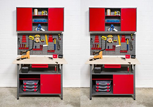 Werkstatteinrichtung bestehend aus 2 Werkbänken, 2 Metallschränken und 2 Euro-Lochwänden - individuell kombinierbar