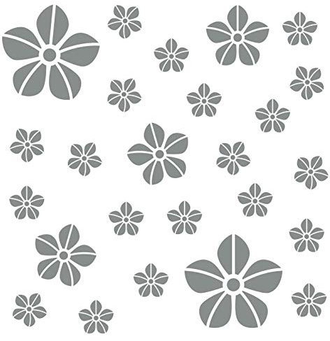 kleb-Drauf® | 25 Blumen | Grau - matt | Wandtattoo Wandaufkleber Wandsticker Aufkleber Sticker | Wohnzimmer Schlafzimmer Kinderzimmer Küche Bad | Deko Wände Glas Fenster Tür Fliese