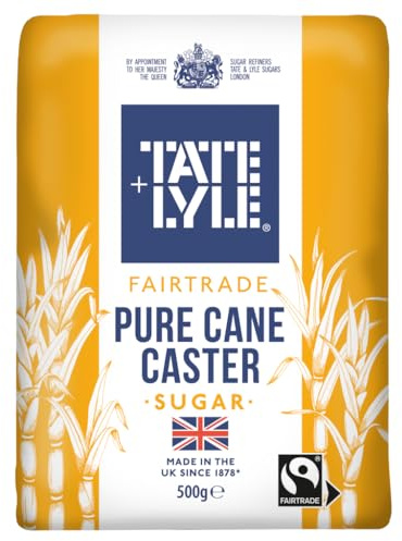 Tate & Lyle Caster Sugar 500g - Fine Cane Sugar for Cakes & Meringues | Superfine white crystals, pure cane, vegan, resealable bag, sponges, pastry, pavlova, biscuits, cocktails, drinks