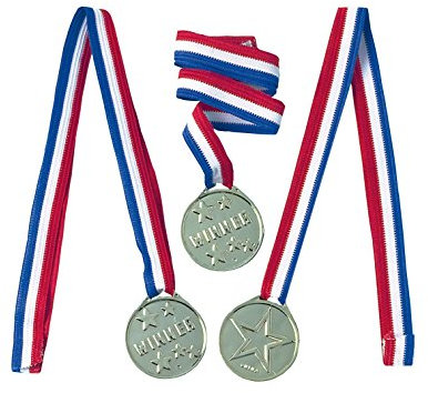 Amscan INT390318 - Medaillen, 12 Stück, Silber, Sterne, Kindergeburtstag, Siegerehrung