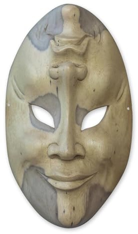 NOVICA Theater Reversible Hand Carved Crocodile Wood Wall Mask, 'Comedy and Tragedy'