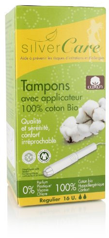 Silvercare Schutzkissen für Damen, 100 % reine Bio-Baumwolle, normal, mit Applikator, 16 Stück