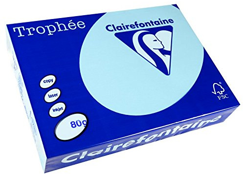 Clairefontaine 1798C - Ries mit 500 Blatt Druckerpapier / Kopierpapier Trophée, DIN A4 (21x29,7 cm), 80g, Eisblau Pastellfarbe, 1 Ries