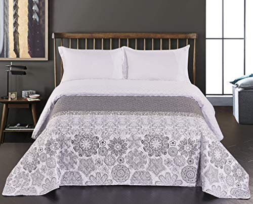 DecoKing 77207 Tagesdecke 220 x 240 cm stahl silber weiß anthrazit Bettüberwurf zweiseitig white steel silver Steppung Alhambra