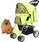 Flexzion Hundebuggy, Hundewagen, Pet Stroller Haustierwagen, Katzenbuggy, Katzenwagen, Faltbar Haustiere Buggy mit Netzfenstern & Getränkehalter für Kleine Haustiere mit 4 Rädern - Tupfen Grün