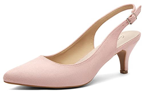 Greatonu Slingback Donna Scarpe Eleganti Decollete con Tacco Medio a Gattino e Punta, Rosa EU 41