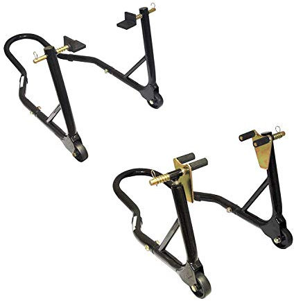 MotoGP Round Tubing Front And Rear Track Paddock Stand Set - Black