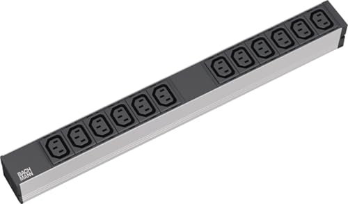 BACHMANN 333.616 Steckdosenleiste 19 Zoll, 1 HE, 12 x C13 Verriegelung, Zuleitung 2 m, Grau