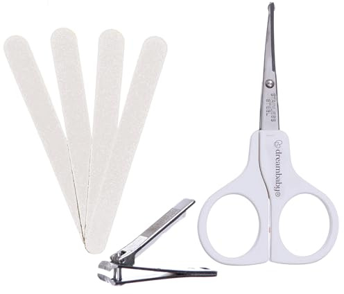Dreambaby Baby Manicure Set - 6 piece Set in White. Includes Baby Scissors, Baby Nail Clippers and 4 Emory Boards