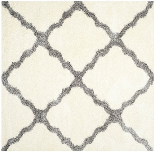 SAFAVIEH Montreal Shag Collection Area Rug - 6'7 Square, Ivory & Grey, Trellis Design, Non-Shedding & Easy Care, 2-inch Thick Ideal for High Traffic Areas in Living Room, Bedroom (SGM866B)