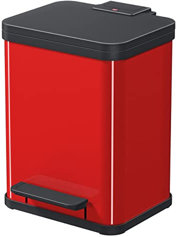 Hailo 0619-240 Poubelle à Pédale, Acier Inoxydable, Rouge, 45 x 33 x 34.5 cm
