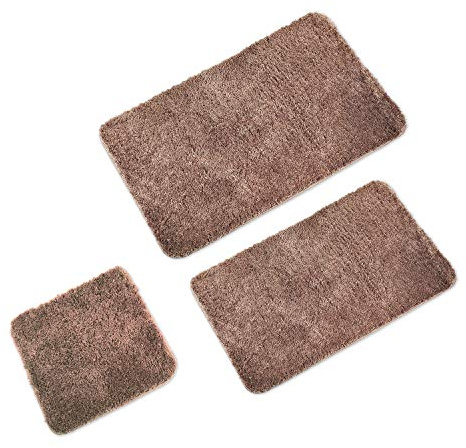 WohnDirect Badezimmerteppich Set 3-teilig, rutschfest & waschbar, Braun | Flauschiger Hochflor-Badteppich (4 cm) mit Anti-Rutsch-Unterseite – für Fußbodenheizung geeignet, Öko-Tex geprüft