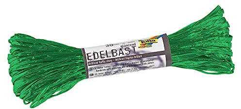 folia 9254 - Raffia Edelbast, 1 Bündel á 30 m in smaragdgrün, Schnur aus glänzender Kunstfaser, ideal zum Basteln, zur Dekoration oder für Gestecke, Sträuße und andere floristische Arbeiten