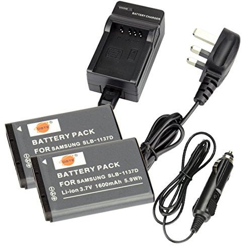 DSTE® 2 x SLB-1137D rechargeable Li-Ion Batterie + Dc44u adaptateur de voyage et chargeur de voiture pour Samsung i80 i85 I100 L74 Wide NV11 NV24HD NV30 NV40 NV100HD NV103 NV106HD TL34HD Digital Camera