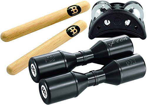 Meinl Percussion Perc Pack Set - Include Luis Conte Live Shaker, foot tambourine, e 1 paio di claves - Black, Natural (PP-1)