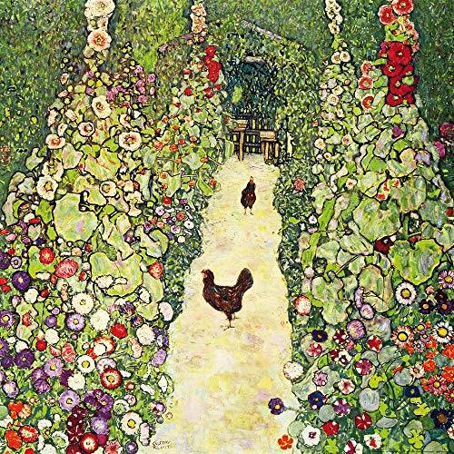 1art1 Gustav Klimt Poster Gartenweg Mit Hühnern, 1916 Kunstdruck Bild 70x70 cm