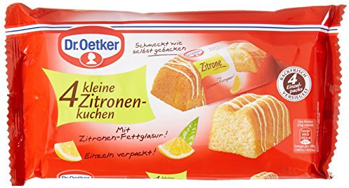 Dr. Oetker fertige kleine Zitronenkuchen 4er, 4 Stück à 35 g, Mini Zitronen-Rührkuchen mit Zitronen-Fettglasur, einzeln verpackt, sofort verzehrfertig, ideal für unterwegs
