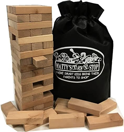 Large Wooden Tower Deluxe Stacking Game with Exclusive Matty's Toy Stop Storage Bag