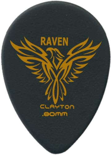 Clayton Picks – Black Raven Plektren – Abgerundetes Dreieck, 0,80 mm, 12 Stück (BRT80/12) - Hochwertige Acetal Gitarrenplektrum für präzises Spiel
