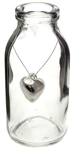 12 x Glasfläschchen H 10,5 cm - kleine Deko Vasen für die Tischdeko Vintage - Minivase (12 x Glasfläschen + 12 x Dekoherzen)