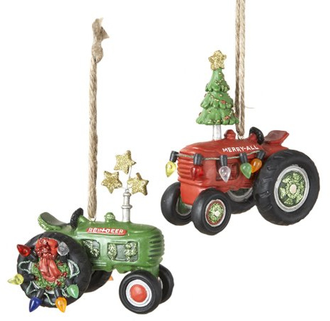 Kurt Adler Traktor-Ornament, Kunstharz, 8,9 cm, 2 Stück, Weihnachten