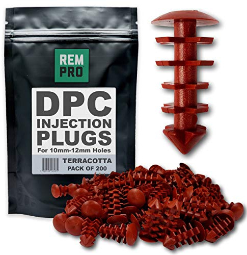 Rempro 200 x Terracotta DPC Damp Proofing Injection Wall Plugs | Universal 10mm-12mm Holes | Prevent Leakage of Cream